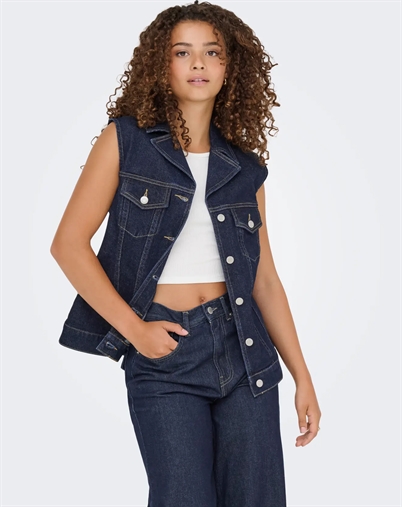 Only - OnlJoana Rinse Denim Vest - Dark Blue Denim